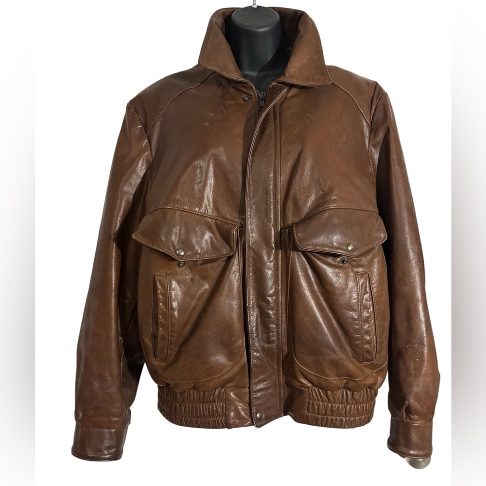 Vintage 70s/80s Brando Brown Genuine Leather Bomber Jacket Unisex